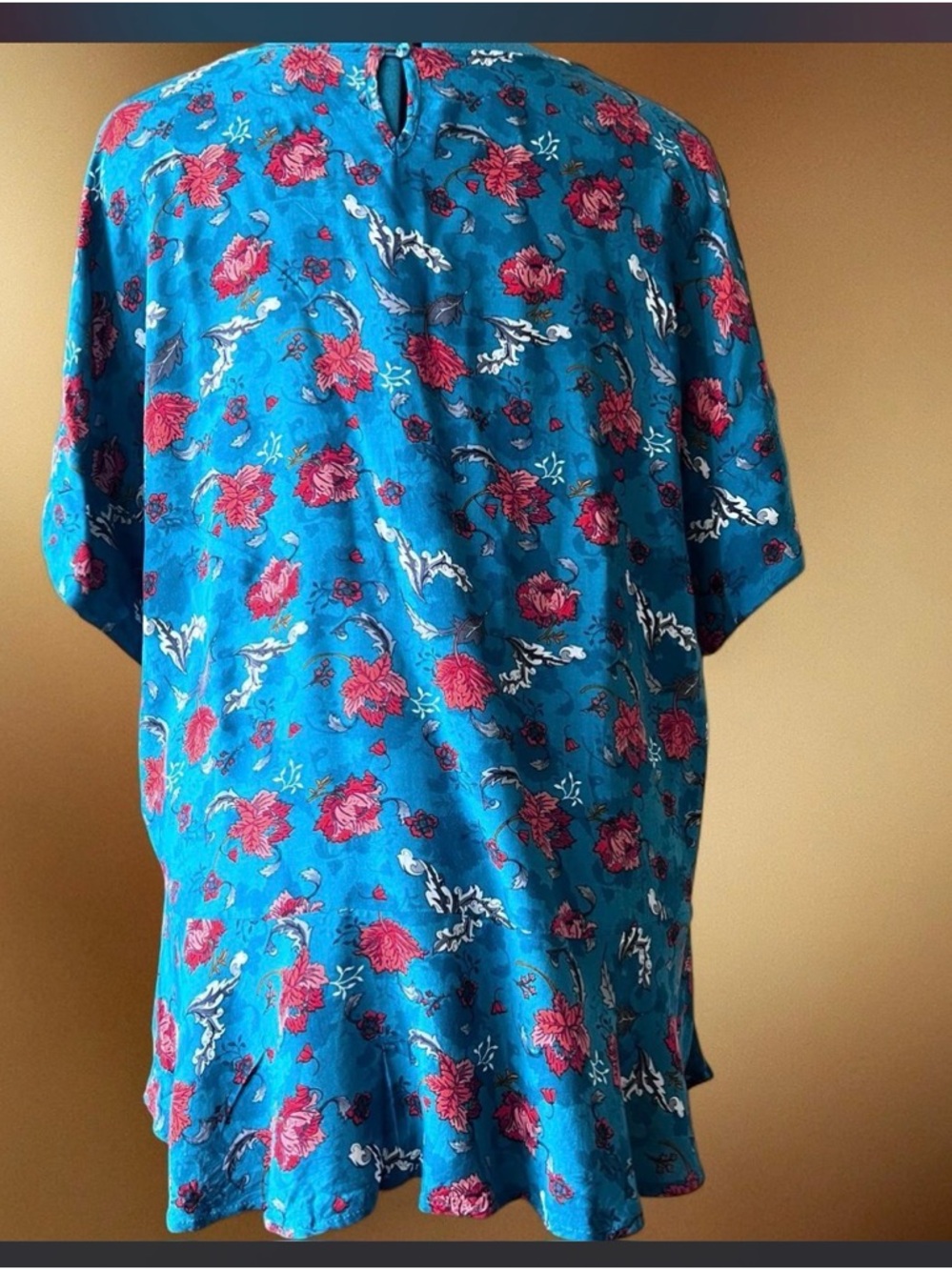 Democracy Teal Floral Peplum Blouse with Red Rose Print LARGE - Picture 3 of 7